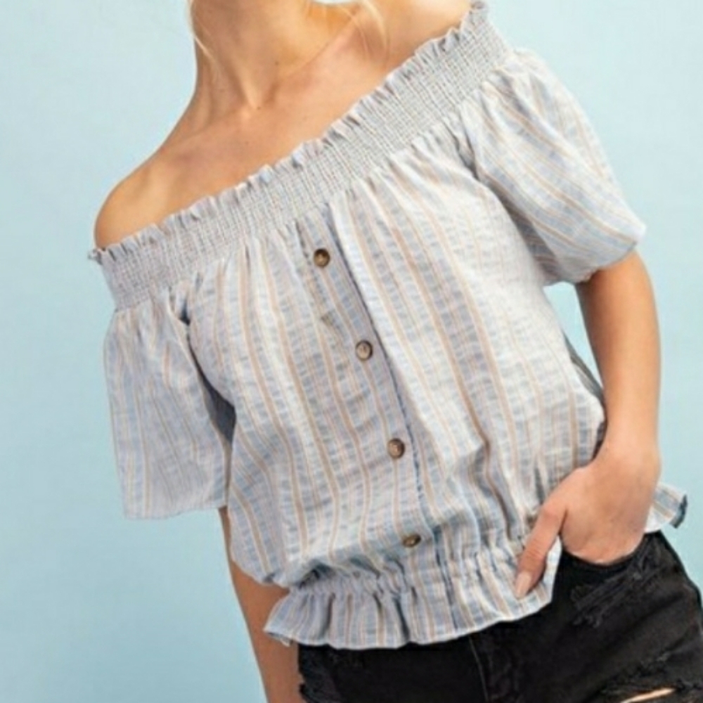 Off the Shoulder Striped Top - Picture 3 of 4